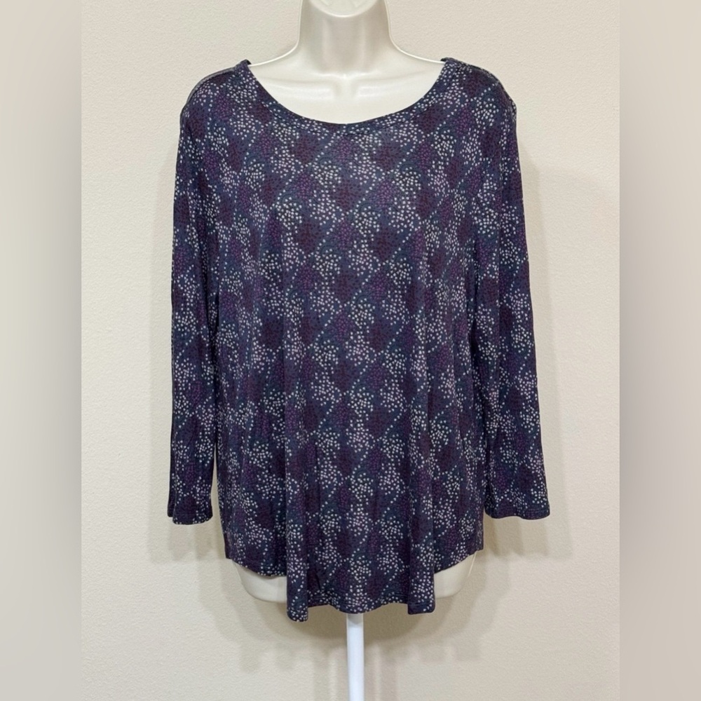 Loft Outlet Women’s Purple Polka Dot Round Neck Long Sleeve Soft Comfy T-Shirt L